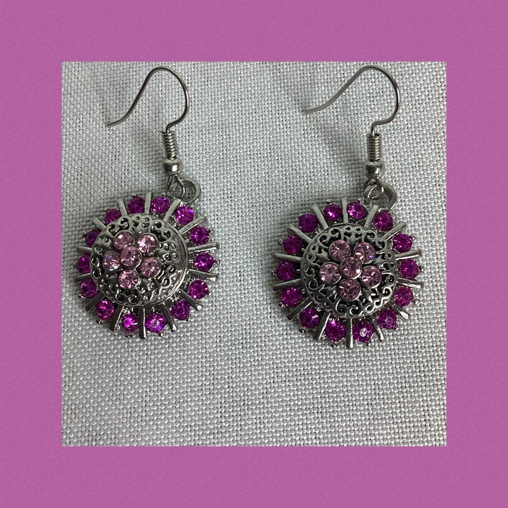 Silver and Pink Gemstone Earrings